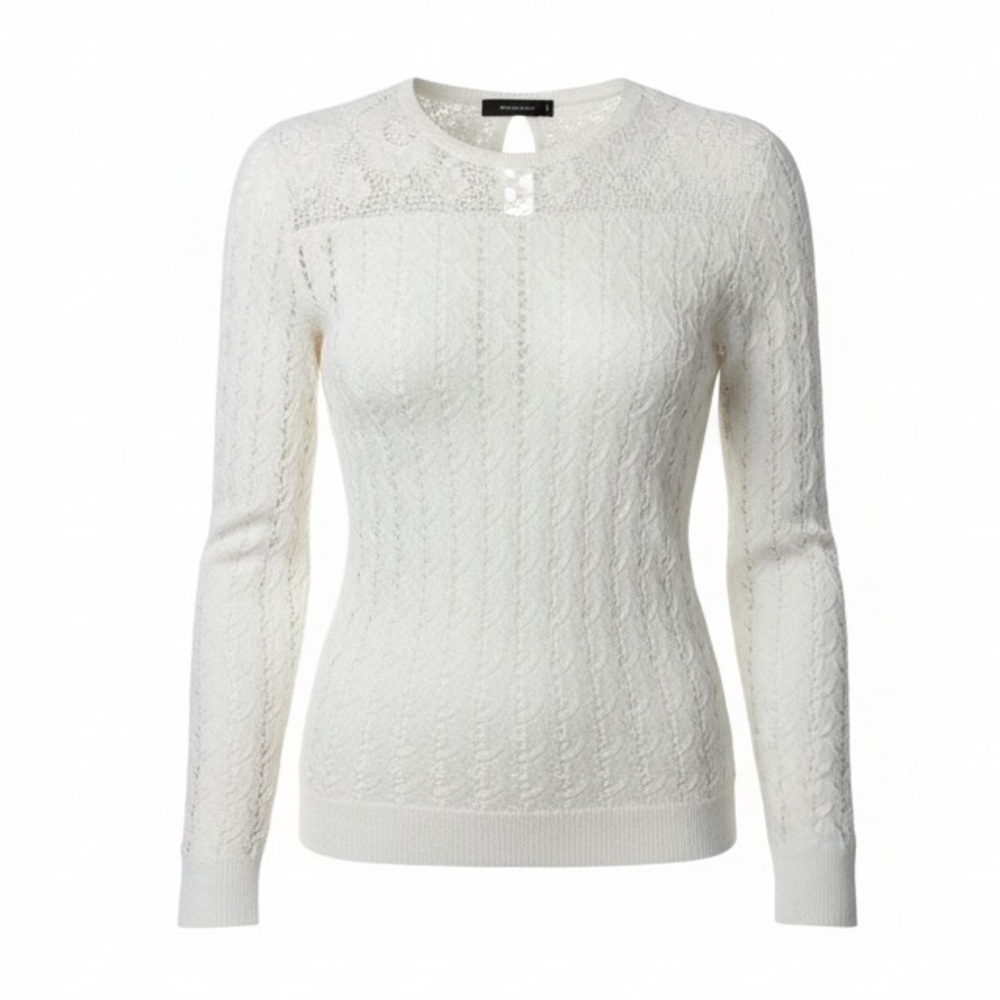 The Kooples Cream Crochet Lace Cotton Sweater Parisian Romantic‎ Feminine Chic S